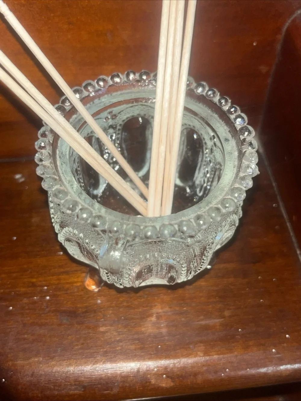 Vintage Crystal Glass Gypsy Footed Pot Toothpick Jewelry Holder Decor
